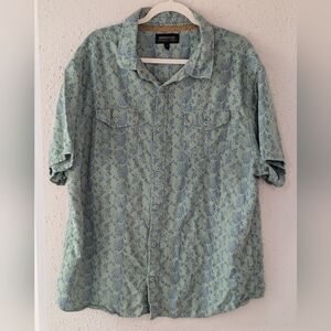 Brothers and Sons Western Style Casual Button Down Shirt Green Floral Pattern